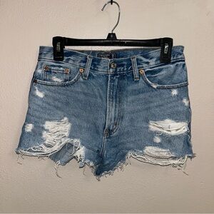 Abercrombie & Fitch annie high rise Ripped Blue Denim Jean Shorts